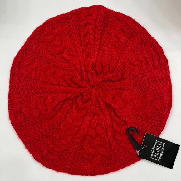 Hat - Wool Knitted Thick Beret / Beanie -Women's- Bright Red- NWT - Picture 4 of 5